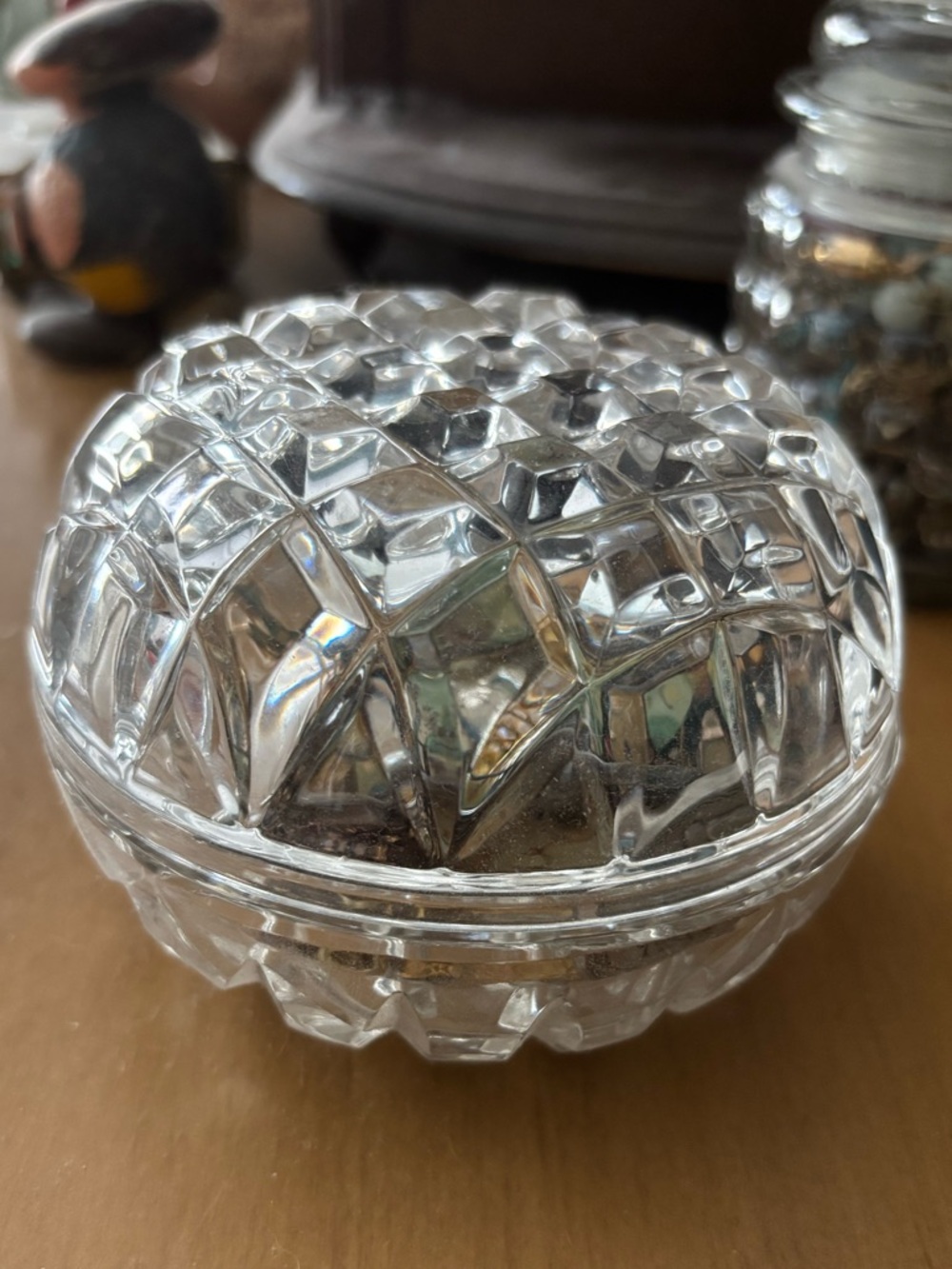 Vintage costume jewelry lot in Cut Glass Trinket Box - Round Jewelry Dish